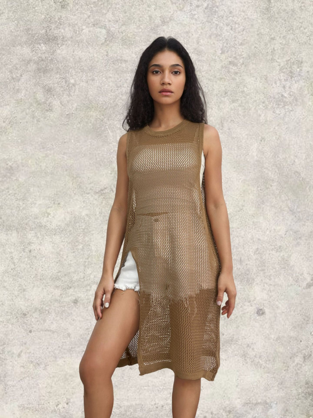 Damen Netz-Kleid mit seitlichen Schlitzen und lässigem Schnitt EB