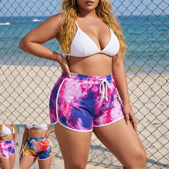 Damen sportliche Badeshorts mit buntem Batikmuster EB