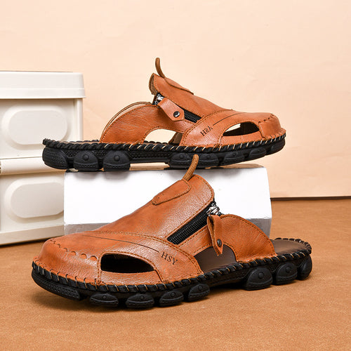 Herren Bequeme Leder-Sandalen mit praktischem Reißverschluss EB