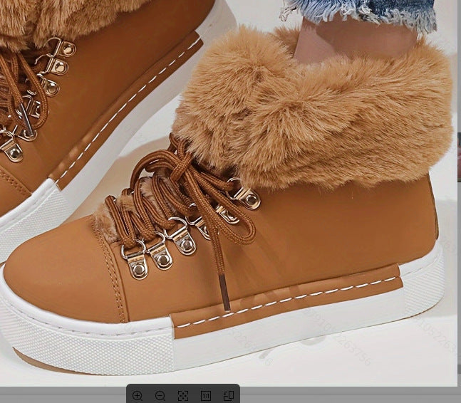 Damen Sportliche High-Top Sneaker mit flauschigem Kunstfellkragen EB