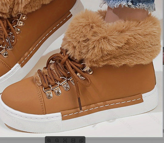 Damen Sportliche High-Top Sneaker mit flauschigem Kunstfellkragen EB