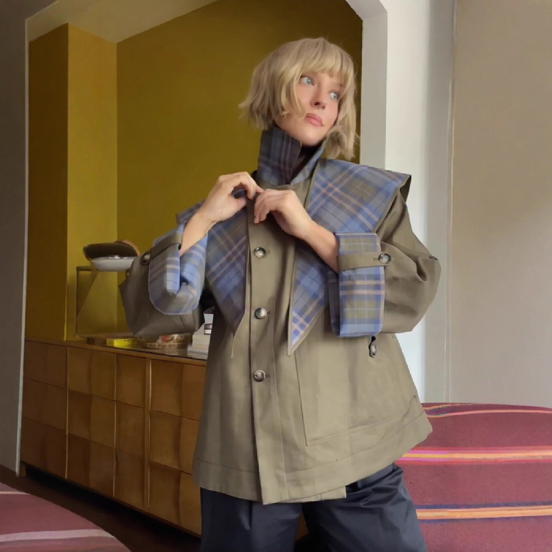 Damen Modische Jacke mit außergewöhnlichem Kragen und einzigartigem Design EB
