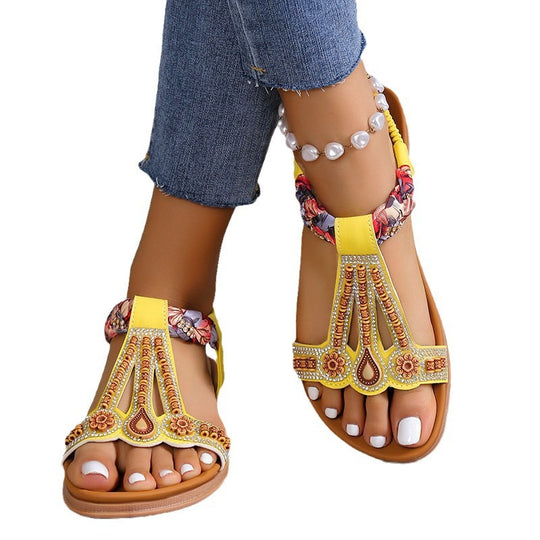 Damen Sandalen mit dekorativer Blumenverzierung und elastischem Riemendesign EB