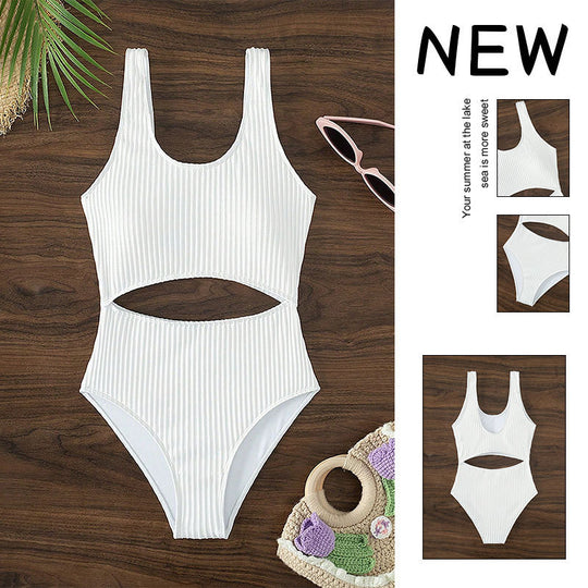 Damen Einteiler Badeanzug mit hohem Beinausschnitt und modischem Cut-Out EB