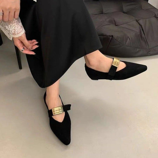 Damen elegante Ballerinas mit modischen Schnallen und hochwertigem Samt EB