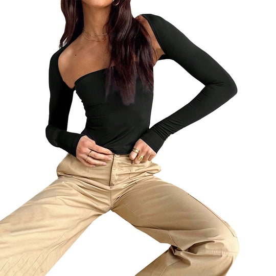 Damen asymmetrisches One-Shoulder Longsleeve-Top mit Bandeau-Optik Eichborn Berlin