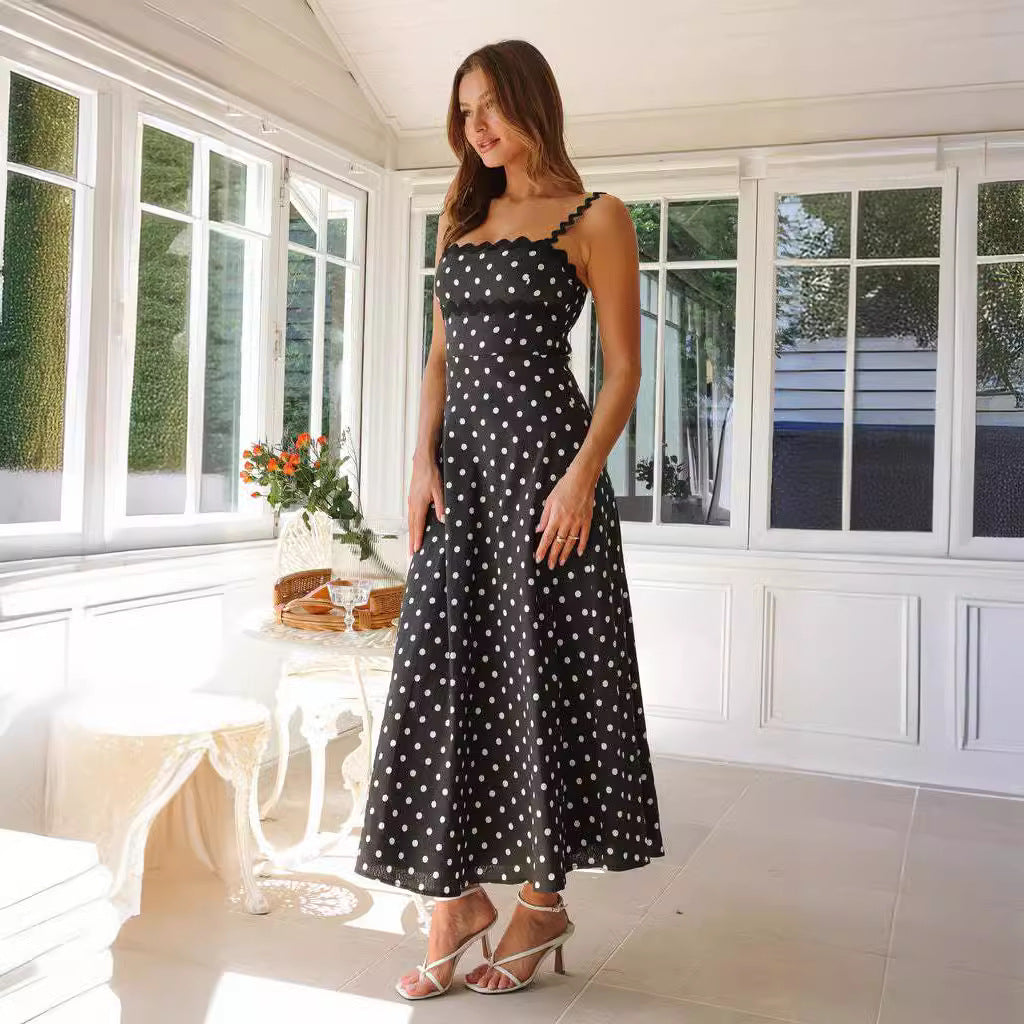 Damen Maxikleid mit Spitze und verspieltem Polka-Dot-Muster EB