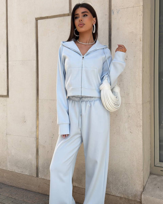 Damen lässiges Freizeit-Set aus cropped Jacke und bequemen Oversized-Hosen EB