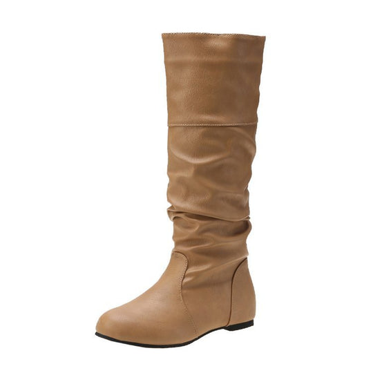 Damen Schlupfstiefel mit gerafftem Schaft und flacher Keilsohle EB