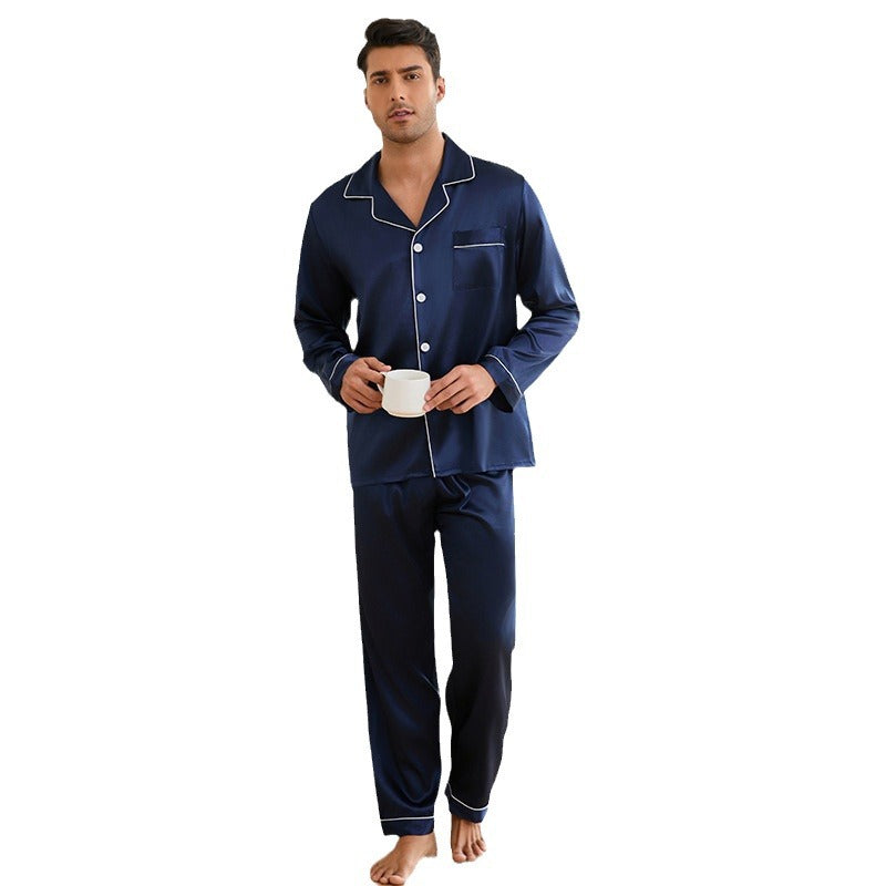 Herren Satin Schlafanzug-Set mit klassischem Kragen und eleganten Kontrastnähten EB
