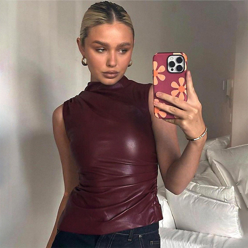 Damen Elegantes Oberteil aus hochwertigem imitat mit asymmetrischem Schnitt EB