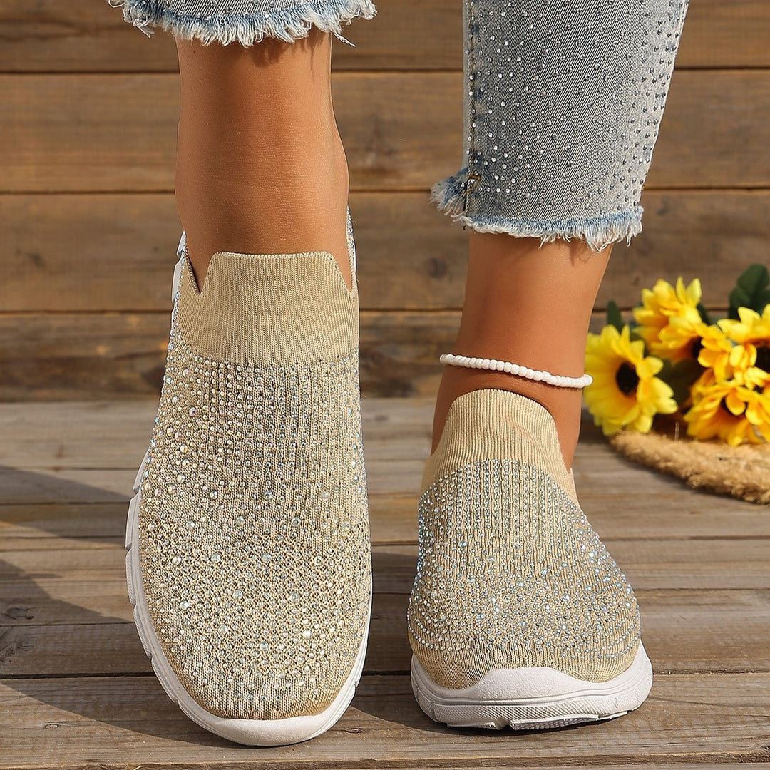 Damen Slip-On Sneakers mit funkelnden Strass-Applikationen EB
