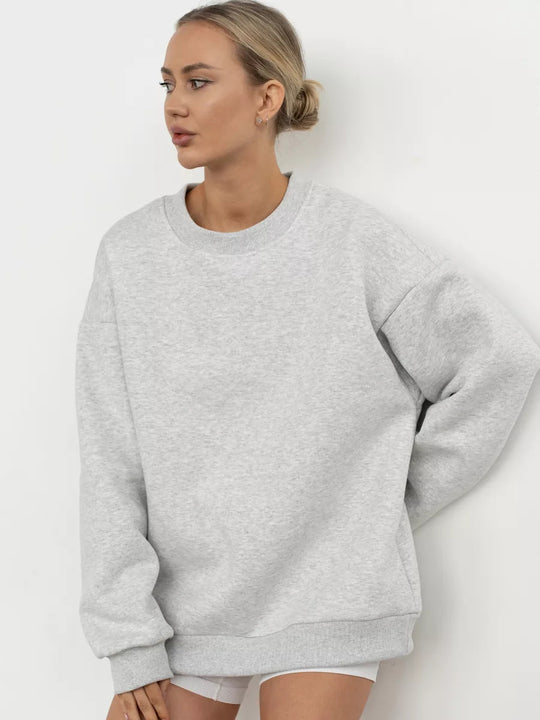 Damen oversized Sweatshirt mit Rundhalsausschnitt, French-Terry Innenfutter und überschnittener Schulter EB