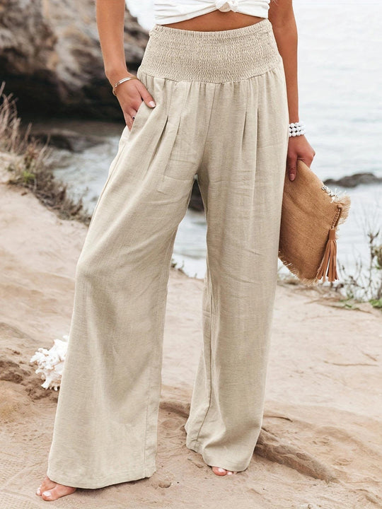 Damen weite Sommerhose mit hohem Bund und eleganten Falten EB