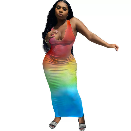 Damen Maxikleid mit tiefem Ausschnitt und Farbverlauf EB