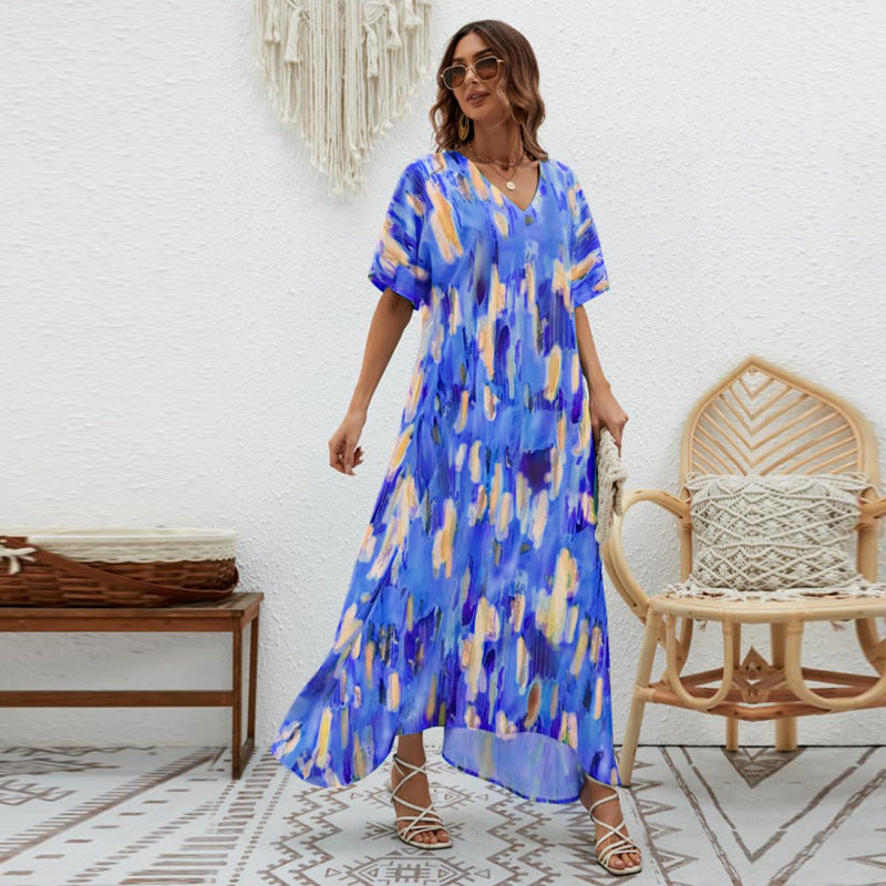 Damen Maxikleid mit V-Ausschnitt und weitem Schnitt EB