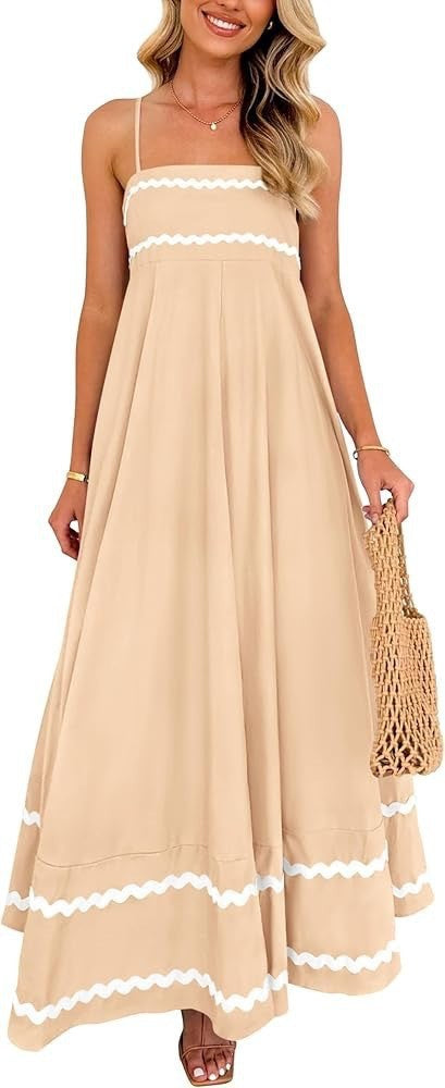 Damen Maxikleid mit eleganten Zierhörnchen und verstellbaren Trägern EB