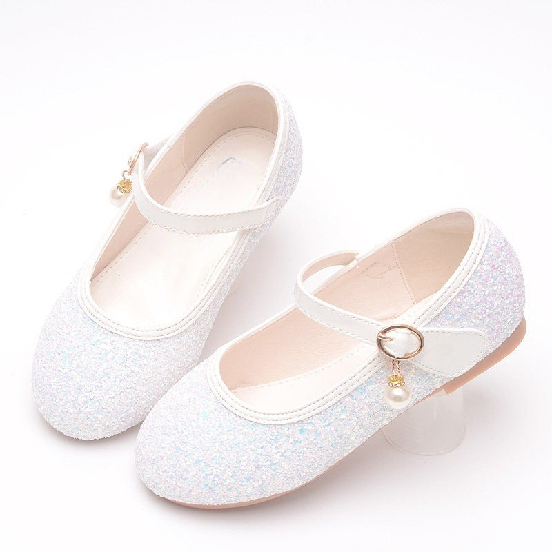 Mädchen Glitzernde Ballerinas mit Riemchen und Perlenapplikation EB