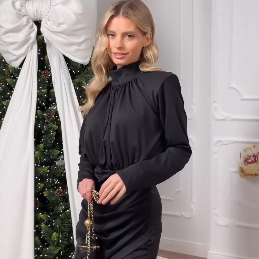 Damen Elegantes Wickelkleid mit langen Ärmeln und Raffung EB