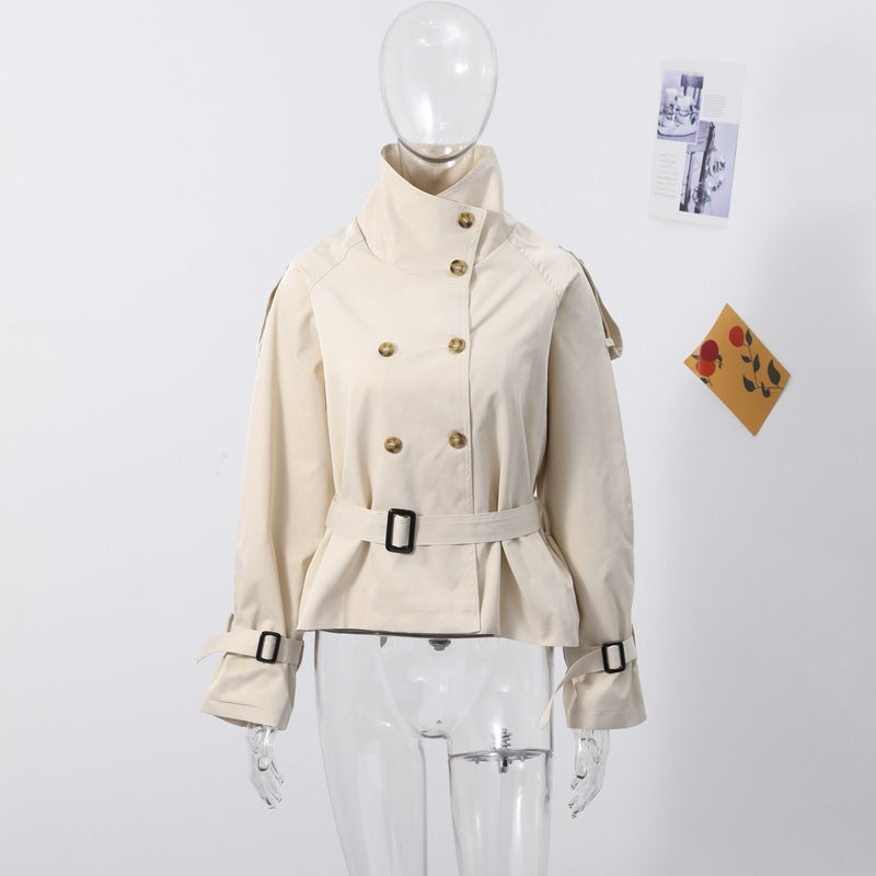 Damen Modischer Trenchcoat mit hohem Kragen und praktischen Seitentaschen EB