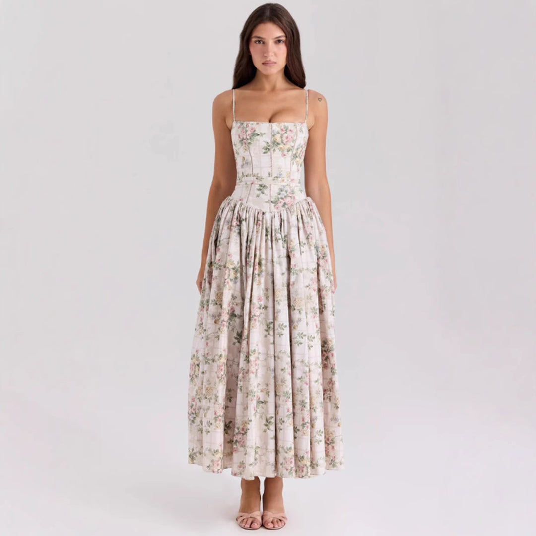Damen nan tailliertes Maxikleid mit Korsettoberteil und feinen Spaghettiträgern EB