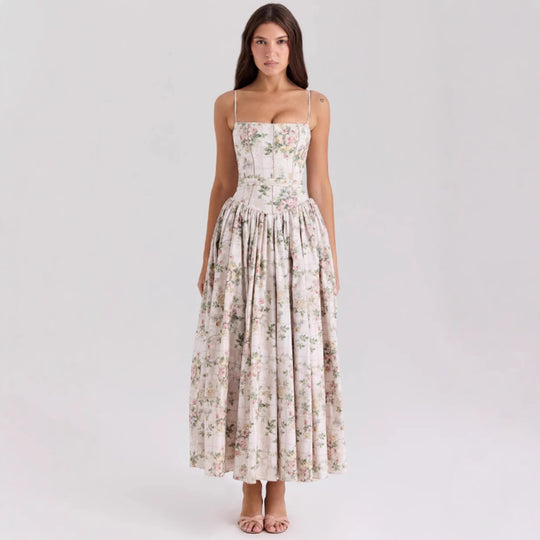 Damen nan tailliertes Maxikleid mit Korsettoberteil und feinen Spaghettiträgern EB