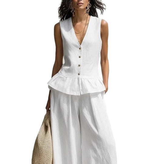Damen lässiger Jumpsuit mit peplum Schnitt und Knopfdetails EB