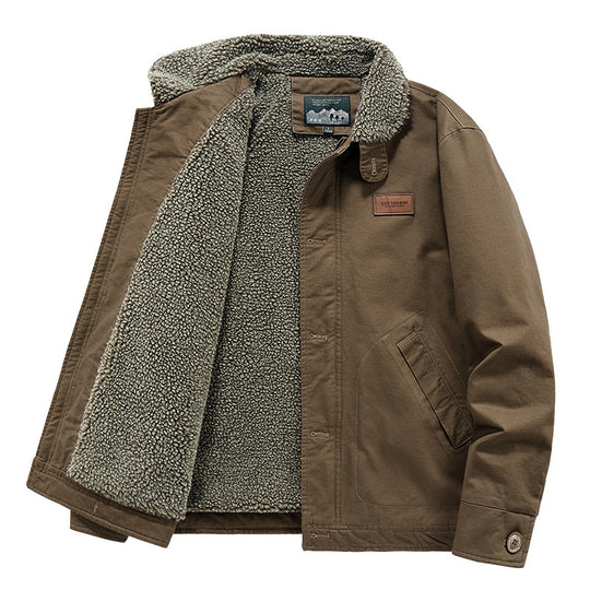 Herren Canvas-Jacke mit durchgehendem Sherpa-Innenfutter und Hemdkragen EB