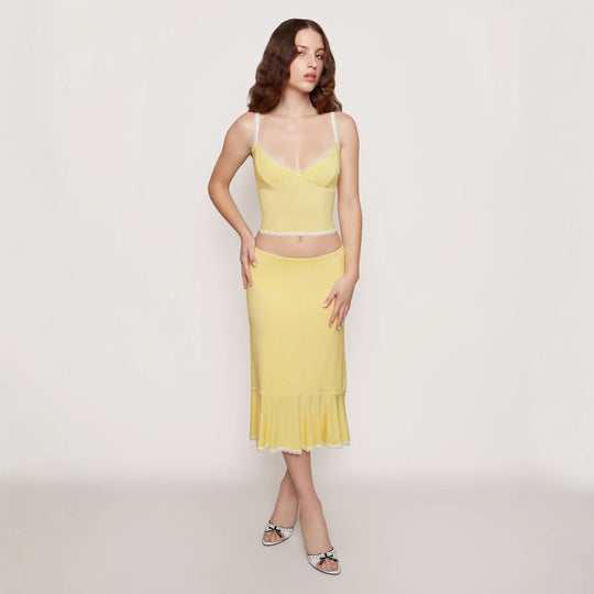 Damen Set aus Crop-Top und schwingendem Rock mit Spitzenakzenten EB