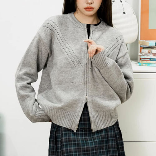 Damen kuschelige Strickjacke mit modernem Reißverschluss und feinem Strukturdesign EB