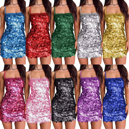 Damen Glitzerndes Minikleid mit Spiralmuster und Spaghettiträgern EB