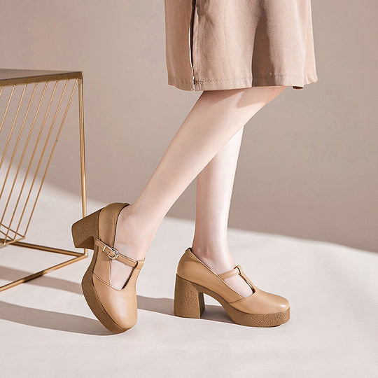 Damen Mary Jane Pumps mit komfortablem Blockabsatz und verstellbarem Riemen EB
