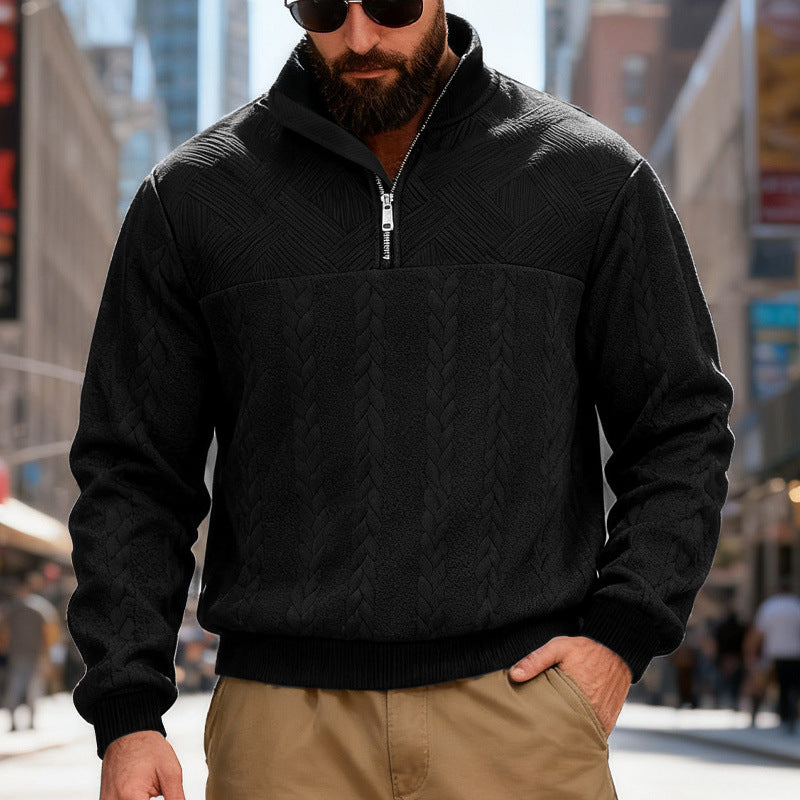 Herren Fleece-Pullover mit hohem Kragen und Reißverschluss EB