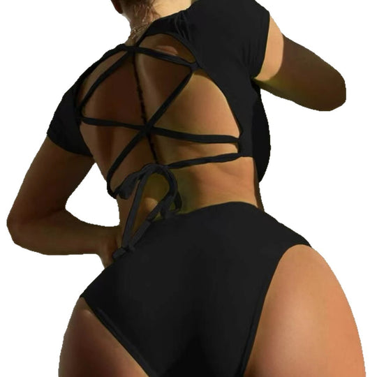 Damen Sportliches Bikini-Set mit hohem Bund und dekorativen Bindebändern EB