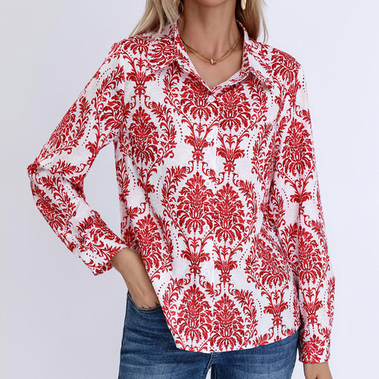 Damen Bluse mit floralen Muster und klassischem Kragen EB