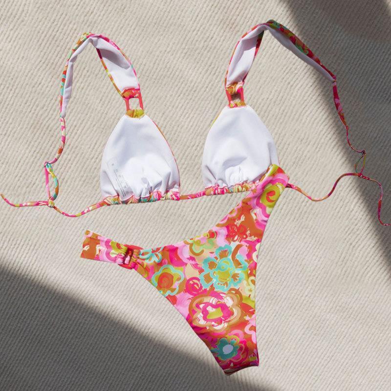 Damen Triangel-Bikini mit modischem Blumendesign und verstellbaren Trägern EB