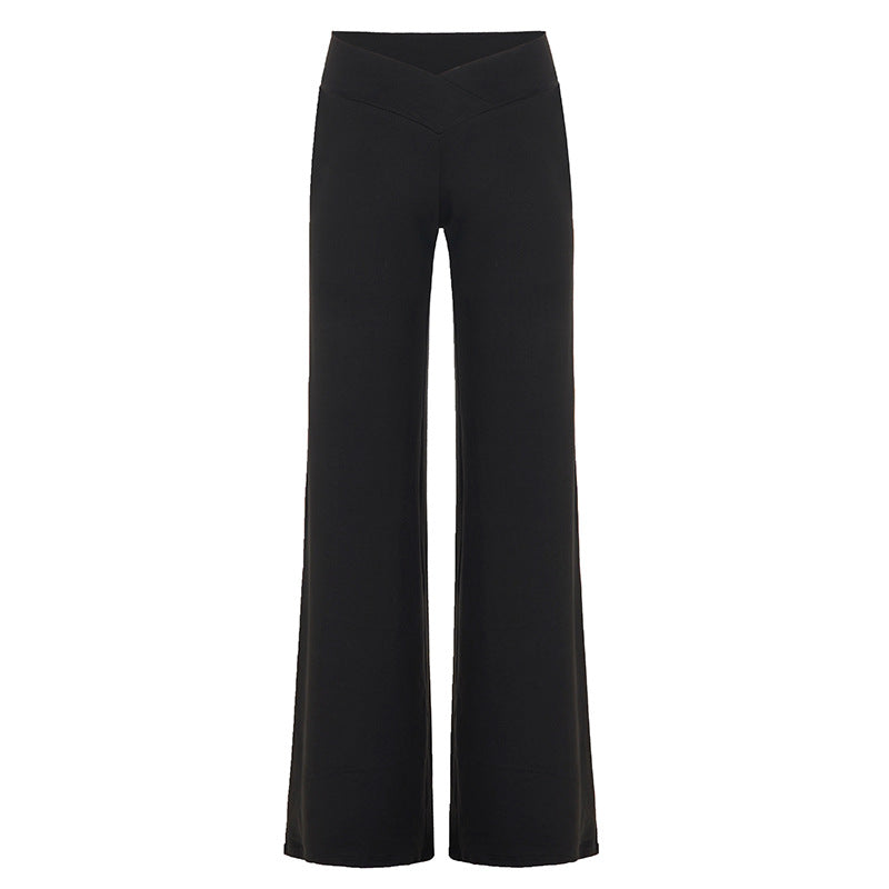 Damen nan weite Palazzo-Hose mit V-förmiger Bundnaht und elastischem Stretch-Jersey EB