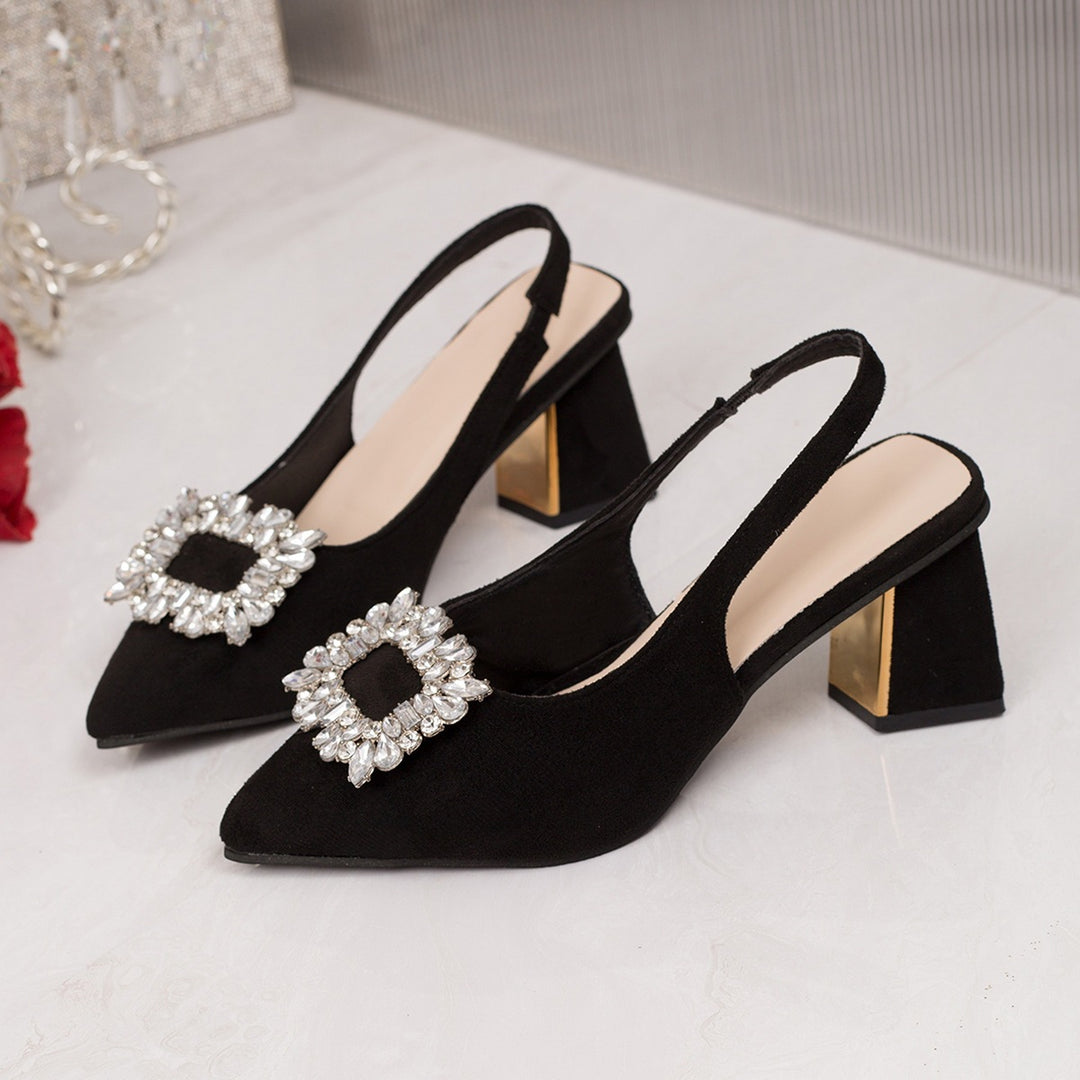 Damen Slingback Pumps mit luxuriösem Strass-Detail und bequemem Blockabsatz EB