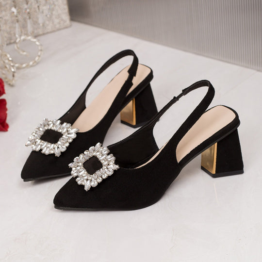 Damen Slingback Pumps mit luxuriösem Strass-Detail und bequemem Blockabsatz EB