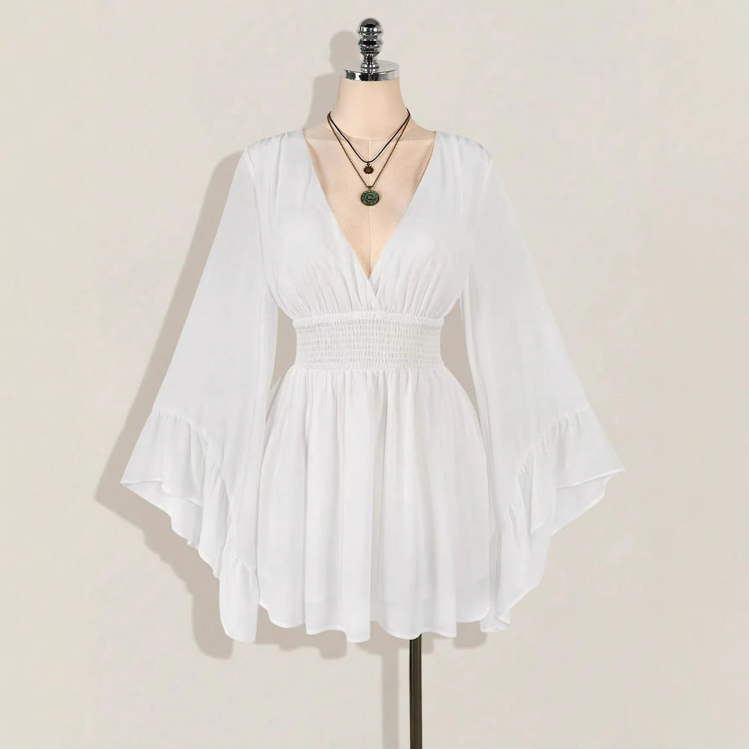 Damen elegantes Strandkleid mit voluminösen Ärmeln EB