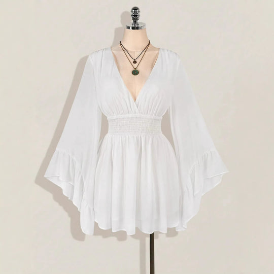 Damen elegantes Strandkleid mit voluminösen Ärmeln EB