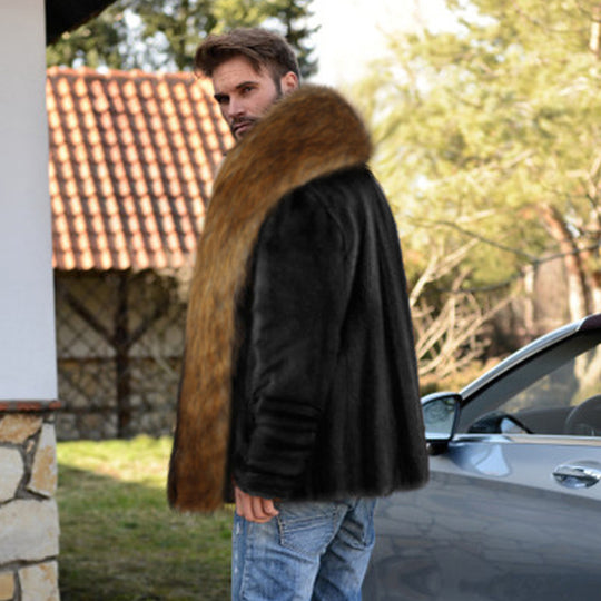 Herren Elegante und warme Fleecejacke mit Kunstpelzkragen EB