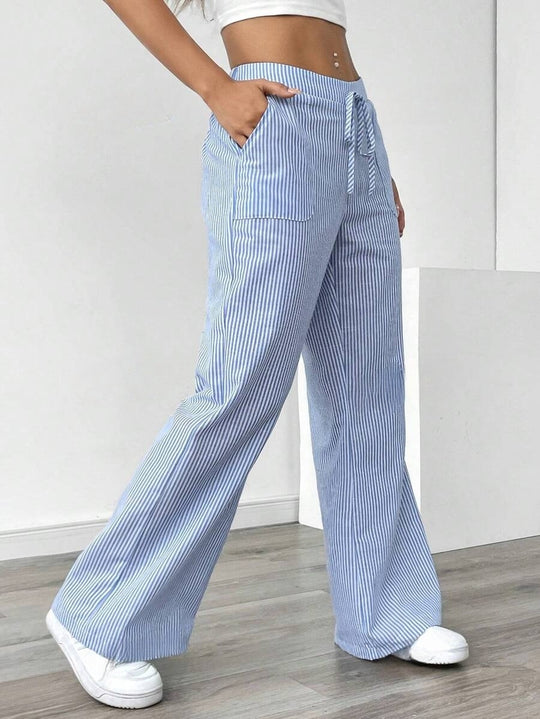 Damen weite Freizeithose mit Gürtel und praktischen Taschen EB
