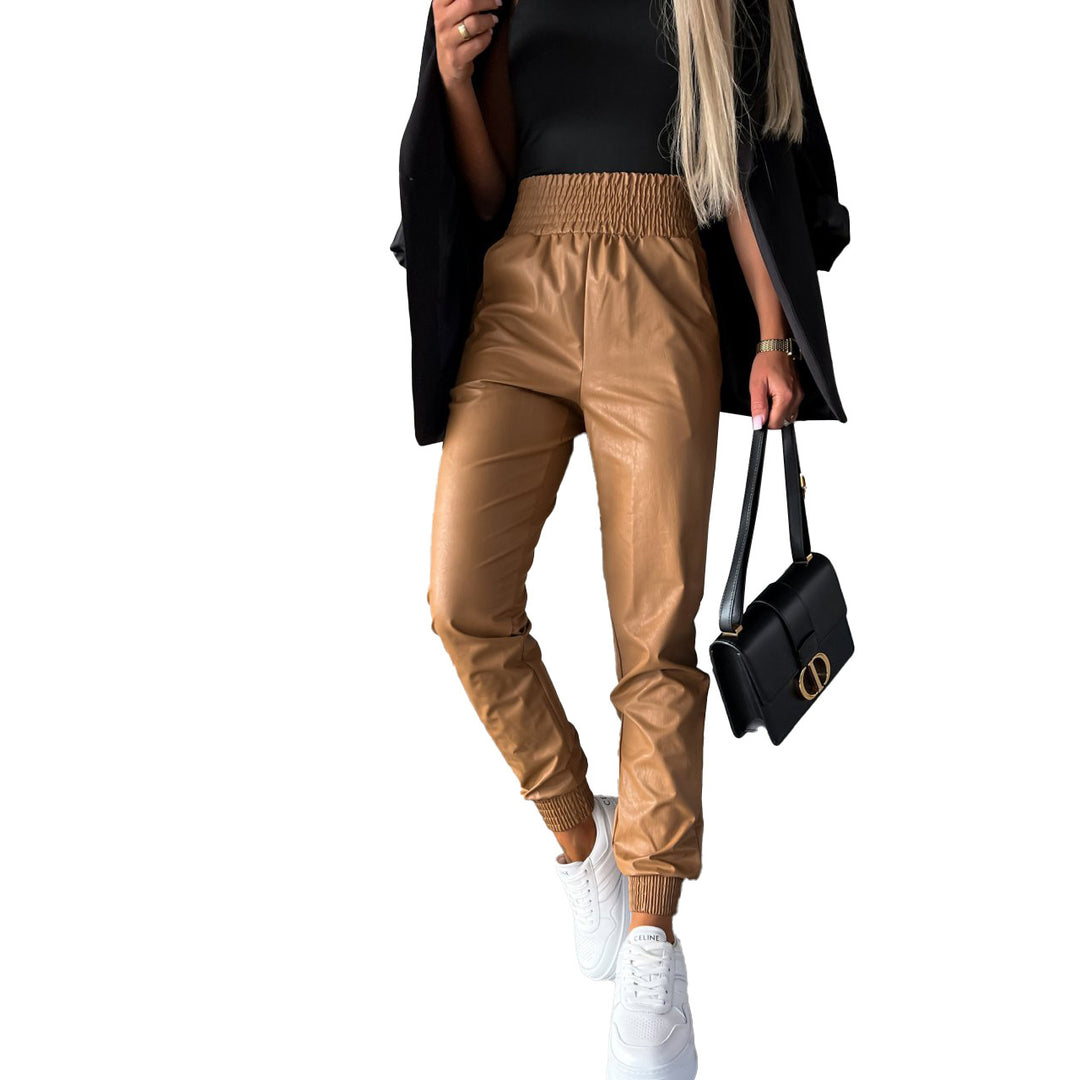 Damen Kunstleder-Hose mit elastischem Bund und schmalem Schnitt EB