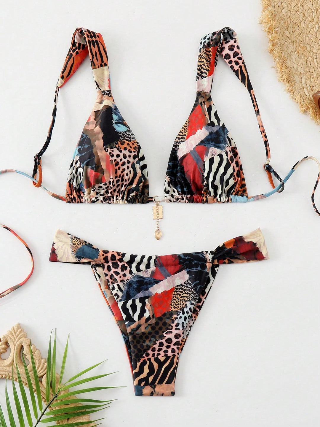 Damen Triangel-Bikini mit verspieltem Mustermix EB