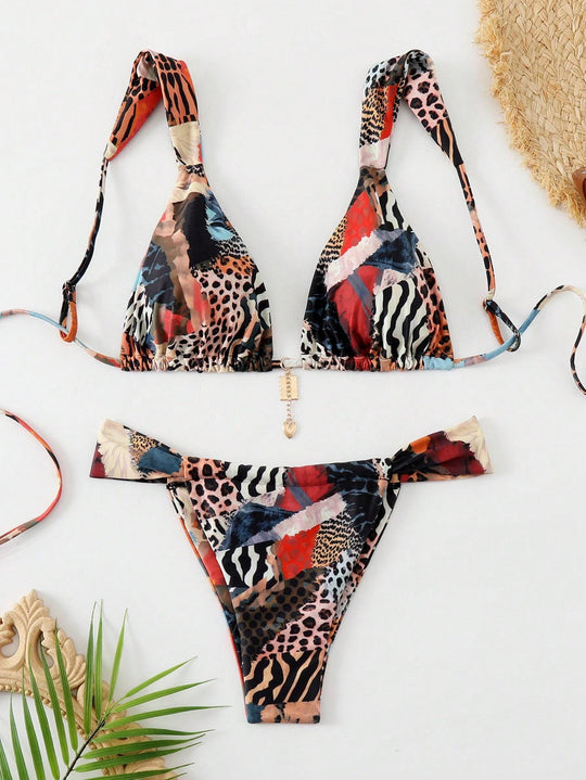 Damen Triangel-Bikini mit verspieltem Mustermix EB