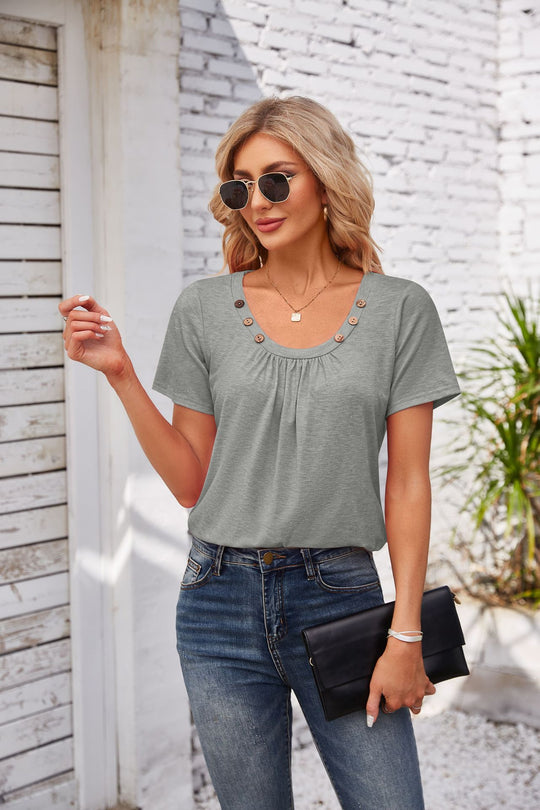Damen Freizeit T-Shirt mit dekorativen Knöpfen EB
