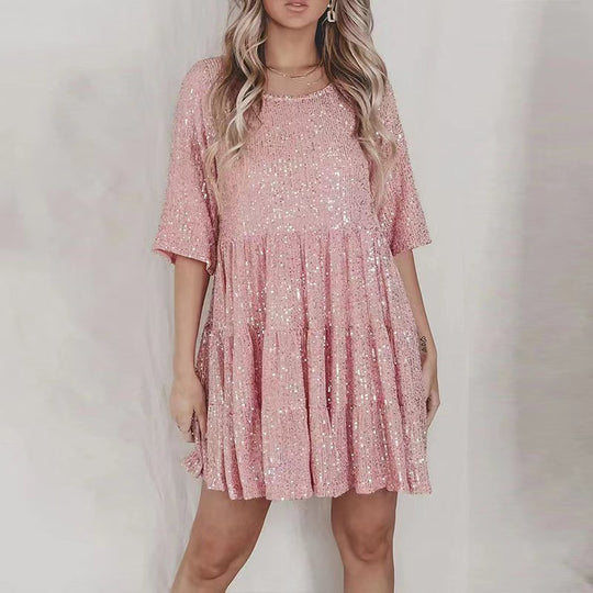 Damen funkelndes Mini-Kleid mit Pailletten und weitem Schnitt EB