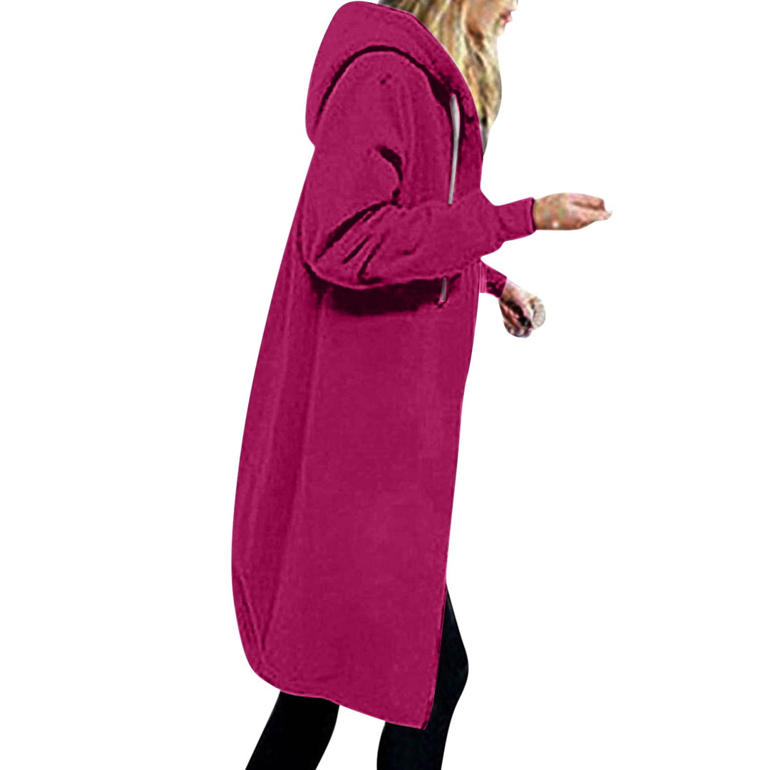 Damen nan langer Oversize Kapuzenmantel mit gerundetem Saum und Reißverschlusstaschen EB