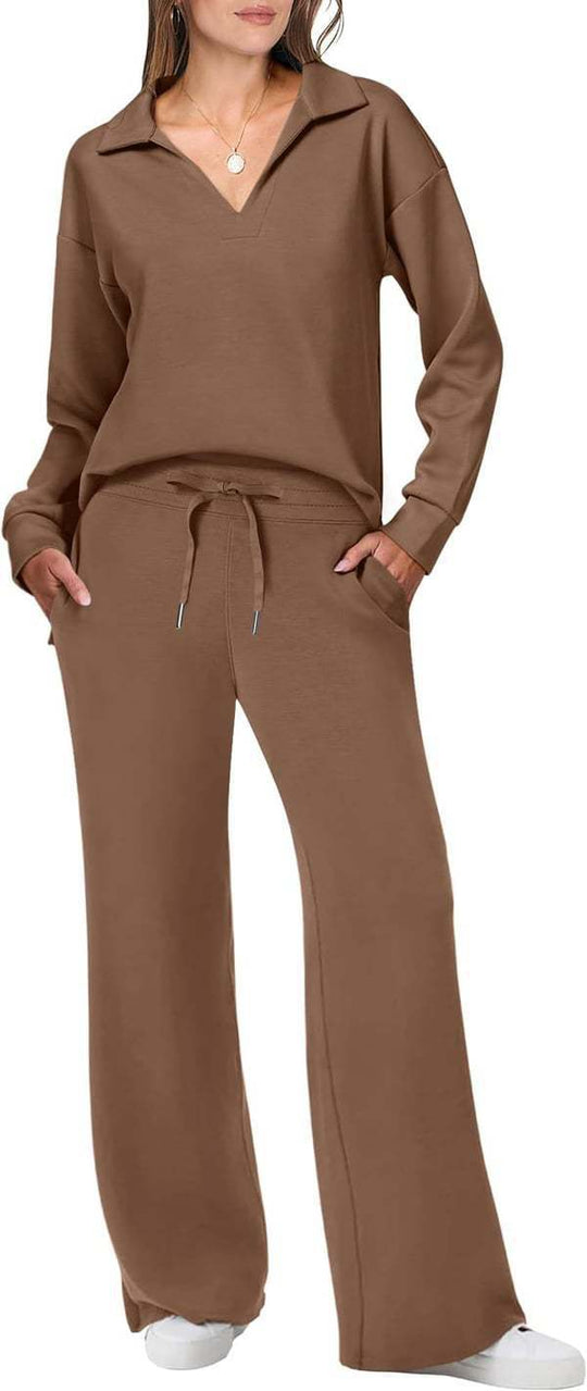 Damen lässiges Lounge-Set mit weitem Schnitt und gemütlichem V-Ausschnitt EB